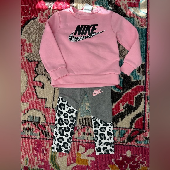 Nike Other - Nike Kids Pink Sweatshirt and Gray Leopard Leggings